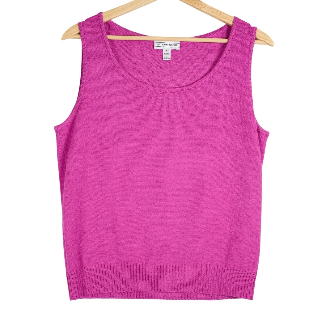 St John Sport Womens Fuchsia Pink Wool Blend Knit Scoop Neck Tank Top Small